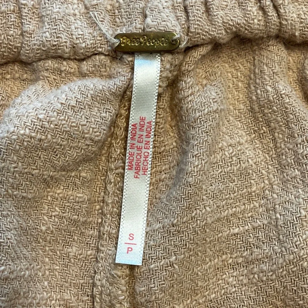 Free People Tan Textured Cotton Wide Leg Pants Twisted Waist Boho Small